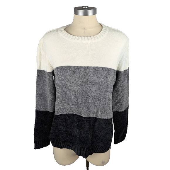 Karen Scott Lucy Chenille Colorblocked Sweater White Gray Black Size‎ M - Picture 1 of 4